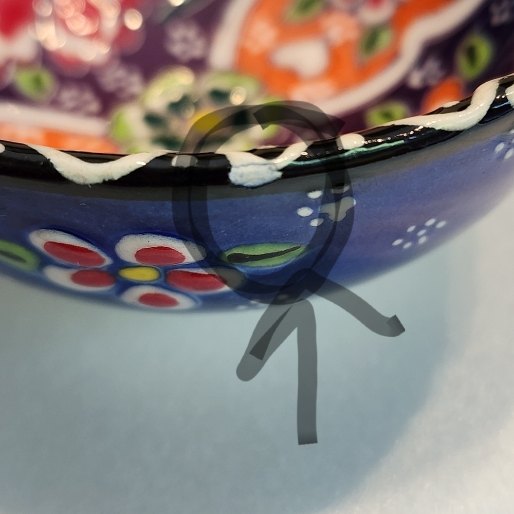 Hand Painted Embossed Ceramic Small Bowl Turkish Style Floral Bright Ring Dish - Picture 6 of 7